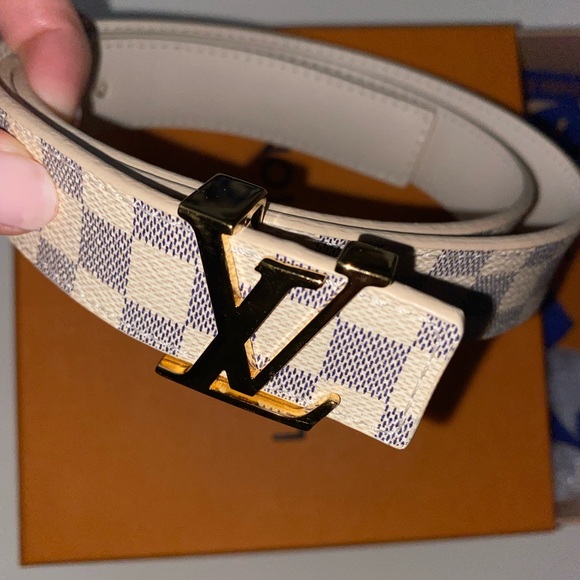 Authentic Louis Vuitton LV initials white checkered belt